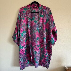 Frederick's of Hollywood OS 80s Lily Floral Robe‎ Retro Maximalist NO TIE